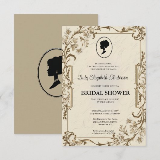 Golden Bridgerton Brautparty Invit Einladung (Vorne/Hinten)