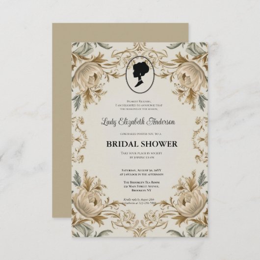 Golden Bridgerton Brautparty Invit Einladung (Vorne/Hinten)