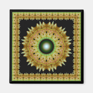 Golden brillant gerahmt Fraktal Ornament Magnet