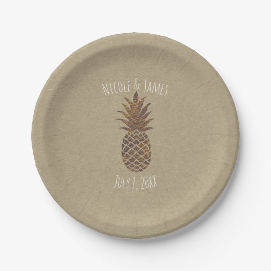 Golden Bronze Ananas Kraft Natural Tropical Pappteller (Vorderseite)