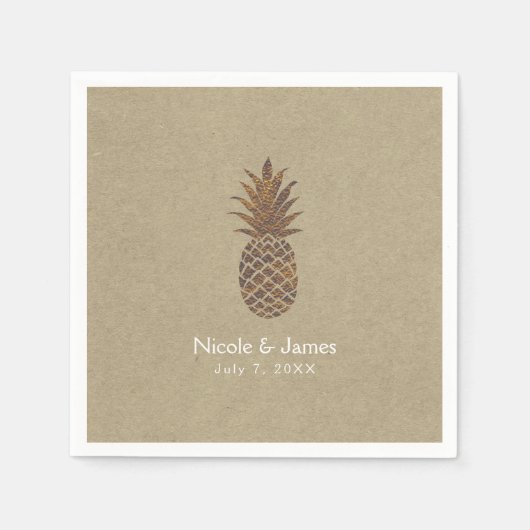 Golden Bronze Ananas Kraft Natural Tropical Serviette (Vorderseite)