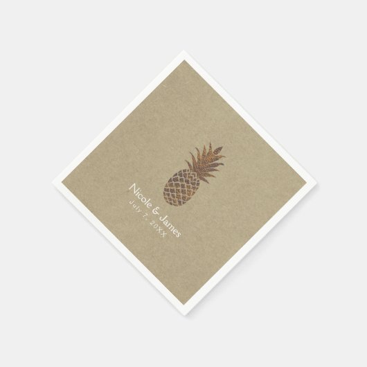 Golden Bronze Ananas Kraft Natural Tropical Serviette (Ecke)