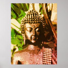 Golden Bronze Buddha Meditation Art Poster – Zen