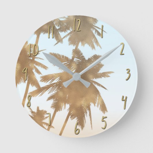 Golden Bronze Palms Beach Ombre Palm Trees Chic Runde Wanduhr (Vorderseite)