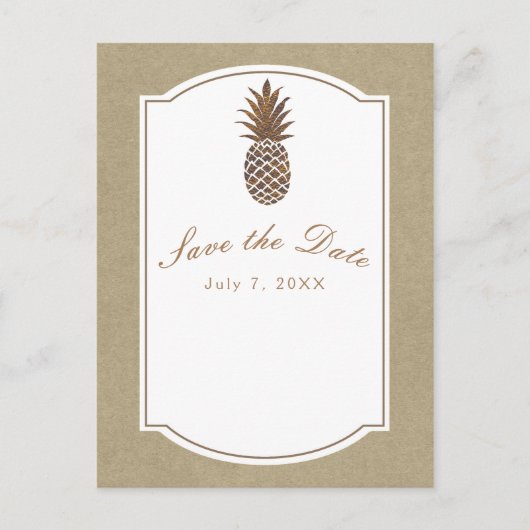 Golden Bronze Pineappel Kraft Save the Date Ankündigungspostkarte (Vorderseite)