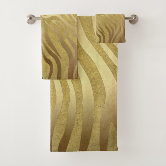 Golden Bronze Zebra Print Jungle Safari Glam Badhandtuch Set (Insitu)