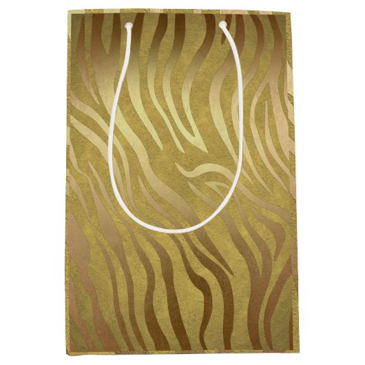 Golden Bronze Zebra Print Jungle Safari Glam Mittlere Geschenktüte (Vorderseite)