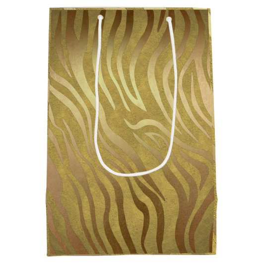 Golden Bronze Zebra Print Jungle Safari Glam Mittlere Geschenktüte (Rückseite)
