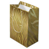 Golden Bronze Zebra Print Jungle Safari Glam Mittlere Geschenktüte (Rückseite Schrägansicht)