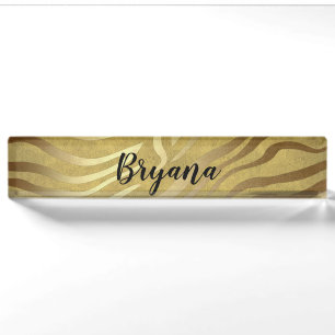 Golden Bronze Zebra Print Jungle Safari Glam Namensplakette