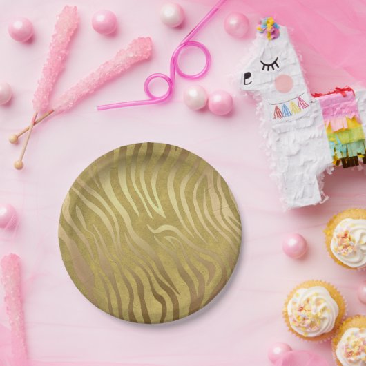 Golden Bronze Zebra Print Jungle Safari Glam Pappteller (Party)