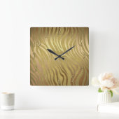 Golden Bronze Zebra Print Jungle Safari Glam Quadratische Wanduhr (Zuhause)