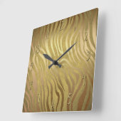 Golden Bronze Zebra Print Jungle Safari Glam Quadratische Wanduhr (Winkel)