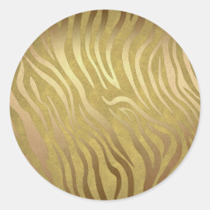 Golden Bronze Zebra Print Jungle Safari Glam Runder Aufkleber