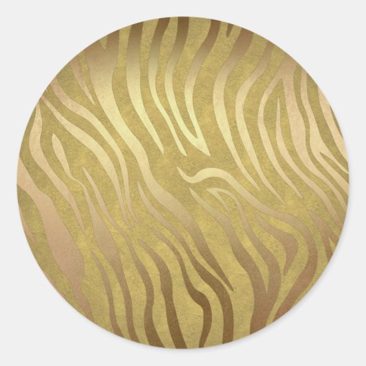 Golden Bronze Zebra Print Jungle Safari Glam Runder Aufkleber (Vorderseite)
