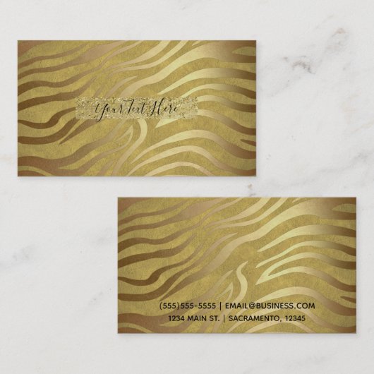 Golden Bronze Zebra Print Jungle Safari Glam Visitenkarte (Vorne/Hinten)