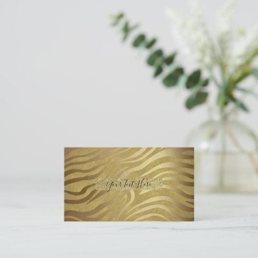 Golden Bronze Zebra Print Jungle Safari Glam Visitenkarte (Stehend Vorderseite)