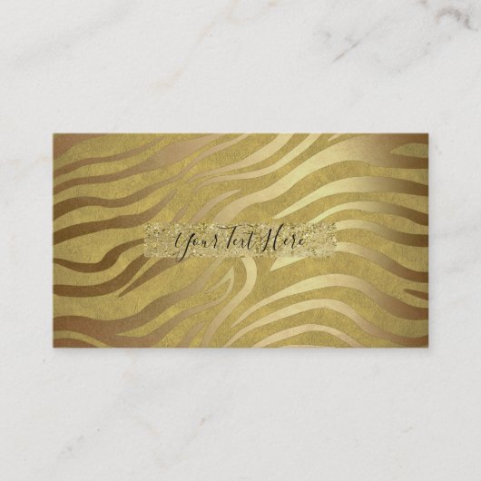 Golden Bronze Zebra Print Jungle Safari Glam Visitenkarte (Vorderseite)
