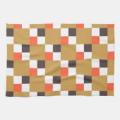 Golden Brown and Coral Schachbrett Muster Geschirrtuch (Horizontal)