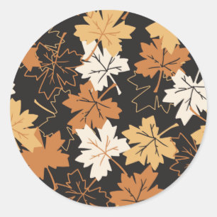 Golden Brown Autumn Pattern Black Ver Runder Aufkleber