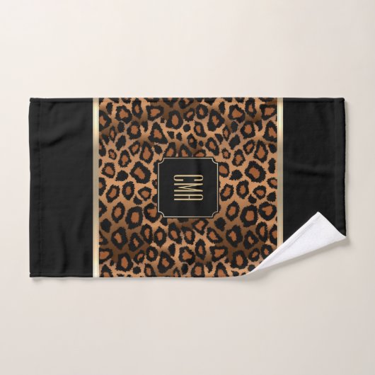 Golden Brown & Black Leopard Pattern - Monogramm Badhandtuch Set (Handtuch)