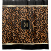 Golden Brown & Black Leopard Pattern - Monogramm Duschvorhang (Vorderseite)