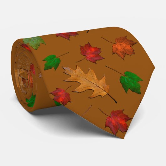 Golden Brown Fall Leaves Pattern Tie Krawatte (Gerollt)