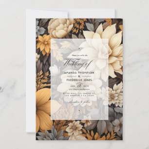 Golden Brown Floral Spring Wedding Einladung