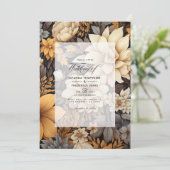 Golden Brown Floral Spring Wedding Einladung (Stehend Vorderseite)