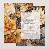 Golden Brown Floral Spring Wedding Einladung (Vorne/Hinten)