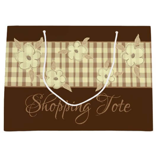 Golden Brown Kariert Große Geschenktüte (Vorderseite)