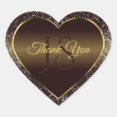 Golden Brown mit Glitzer Initialen Niedlich Danke Herz-Aufkleber (Vorderseite)