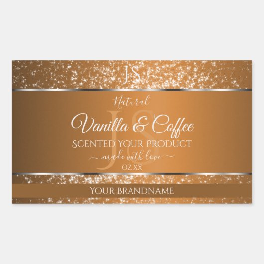Golden Brown mit Glitzer Initials-Produktkennzeich Rechteckiger Aufkleber (Vorderseite)
