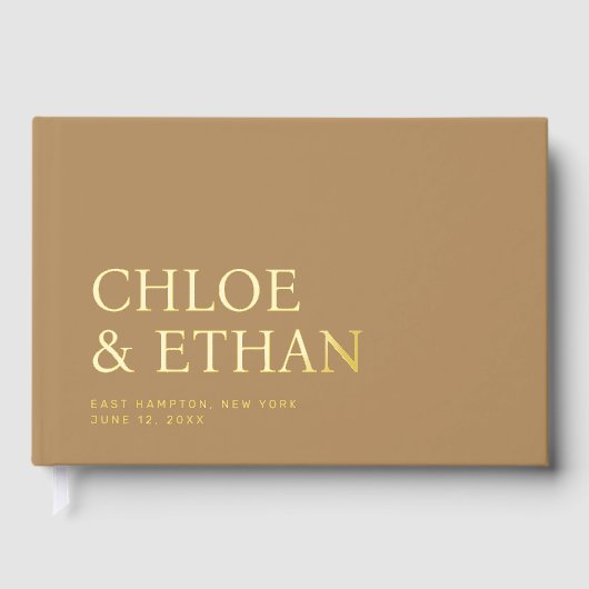 Golden Brown Modern Wedding Foil Gästebuch (Vorderseite)