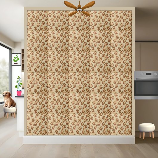 Golden Brown Paw Print Pattern Tile Fliese