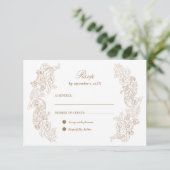Golden Brown Romantic Ornaments Wedding RSVP Card Karte (Stehend Vorderseite)