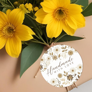 Golden & Brown Shades Daisies Botanische Branchen Runder Aufkleber