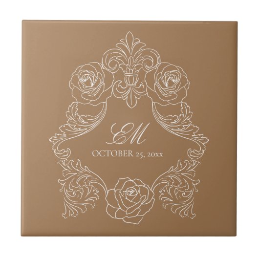 Golden Brown Viktorianisch Monogram Logo Keramik T Fliese (Vorderseite)