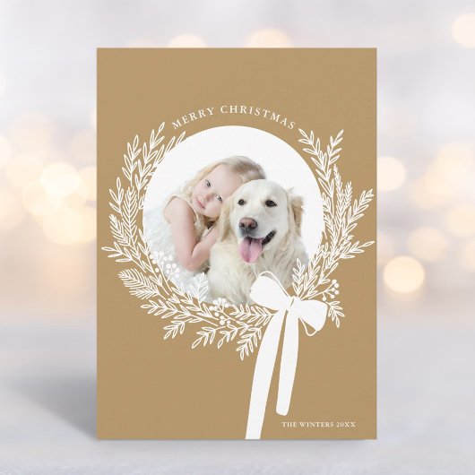 Golden Brown Weihnachtskranz Minimales Foto Feiertagskarte