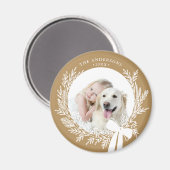 Golden Brown & White Christmas Wreath Foto Magnet (Vorderseite/Rückseite)
