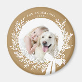 Golden Brown & White Christmas Wreath Foto Magnet (Vorne)