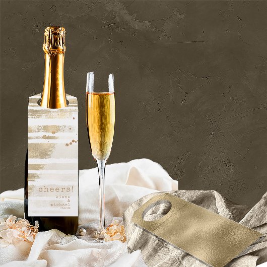Golden Brush Stripes Wedding Cheers ID655 Flaschenanhänger