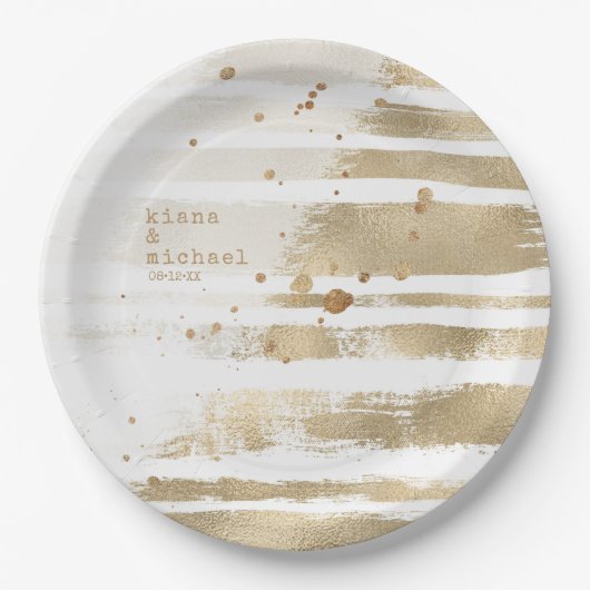 Golden Brush Stroke Stripes Wedding ID655 Pappteller (Vorderseite)