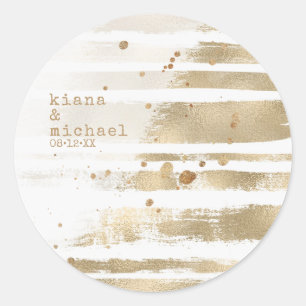 Golden Brush Stroke Stripes Wedding ID655 Runder Aufkleber