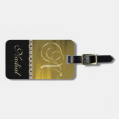 Golden Brushed Metal Stilvolle Perlen Monogramm N Gepäckanhänger (Vorderseite horizontal)