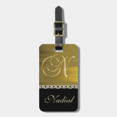 Golden Brushed Metal Stilvolle Perlen Monogramm N Gepäckanhänger (Vorderseite vertikal)