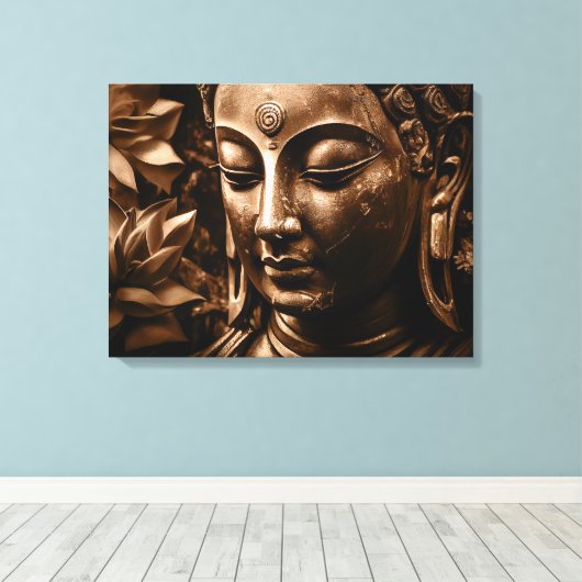 Golden Buddha Lotus Blume Stretched Canvas Print Leinwanddruck (Insitu (Holzboden))