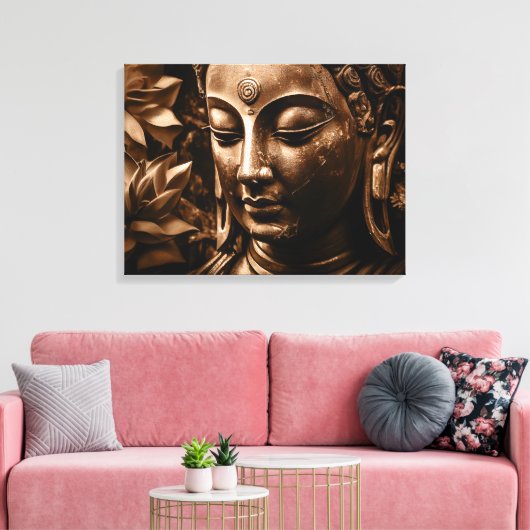 Golden Buddha Lotus Blume Stretched Canvas Print Leinwanddruck (Insitu (Wohnzimmer))