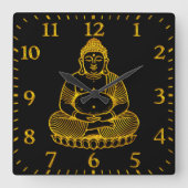 Golden Buddha Statue Meditieren in Friedlicher Pos Quadratische Wanduhr (Vorderseite)