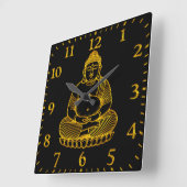 Golden Buddha Statue Meditieren in Friedlicher Pos Quadratische Wanduhr (Winkel)
